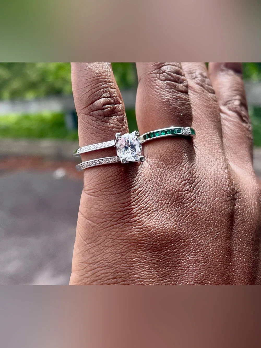 White Gold Plated Ring Size 8 Green